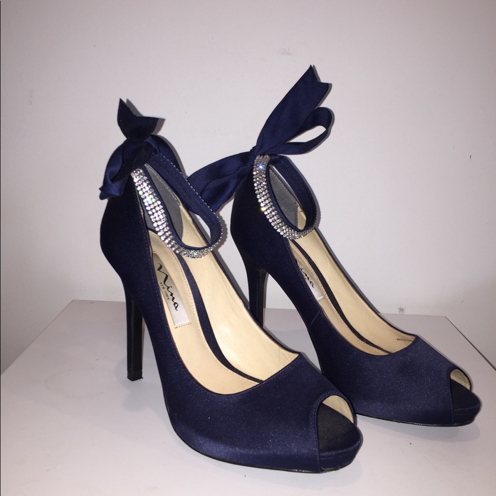 Nina Satin Navy Pumps